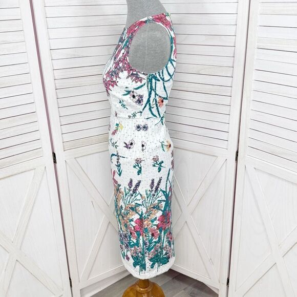 Adrianna Papell Floral Eyelet Sleeveless Sheath Pencil Dress White Multi 2 - Picture 3 of 15